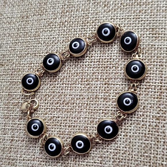 14kt Yellow Gold Black Evil Eye Bracelet 7-1/4